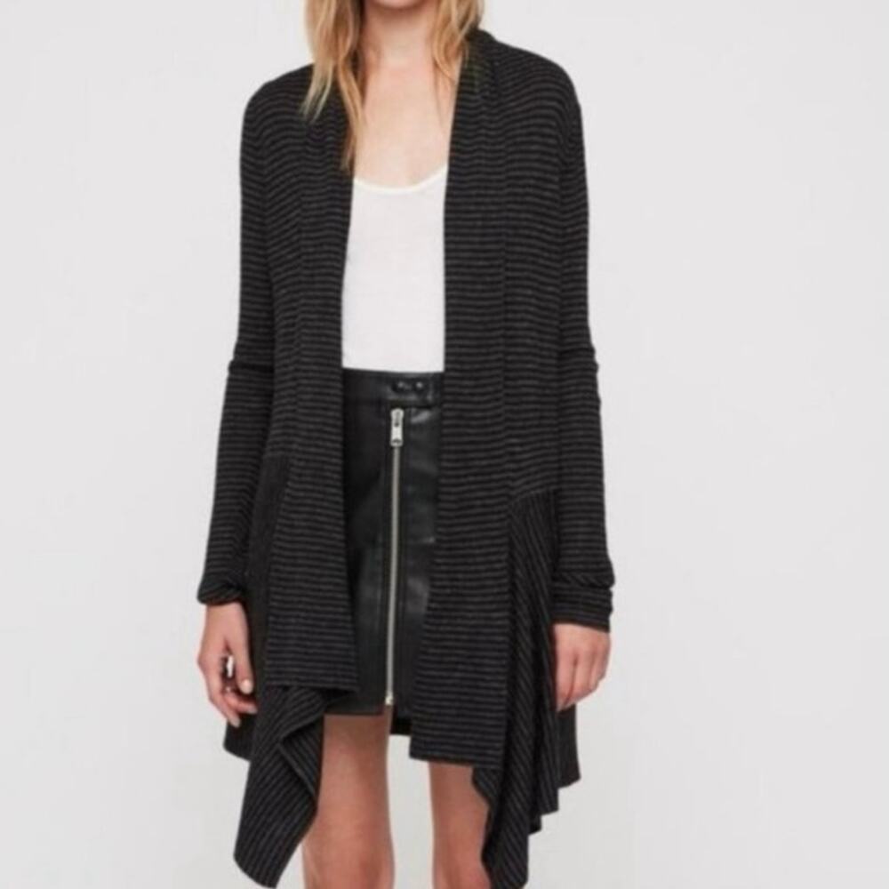 Women’s ALLSAINTS Stripe Keld Olivo Cardigan in Black/Gray SZ S